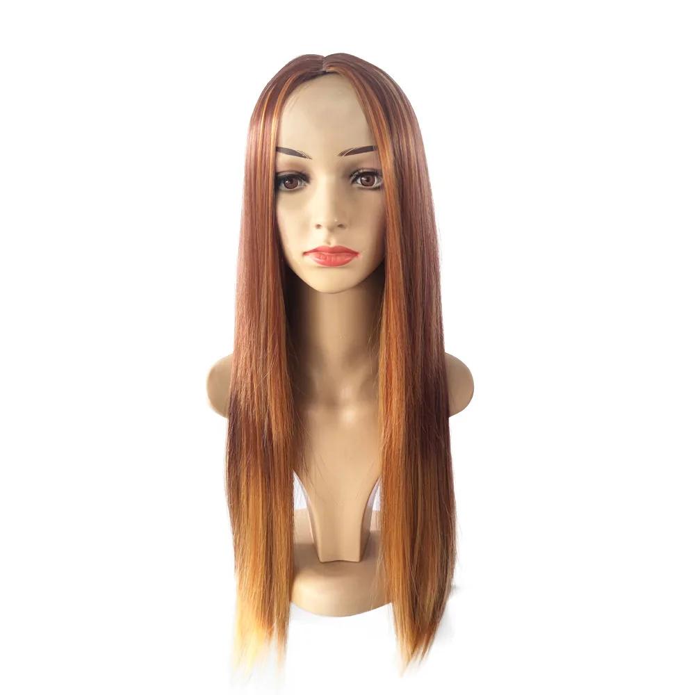 Perruque de nouveau style pour femmes, perruque de piano brune et dorée, cheveux longs et lisses ave