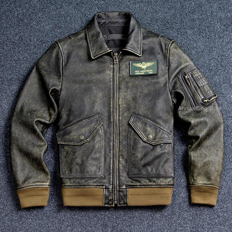 Veste bombardier en cuir véritable 45P, manteau Vintage grande taille en cuir de vache véritable, ti