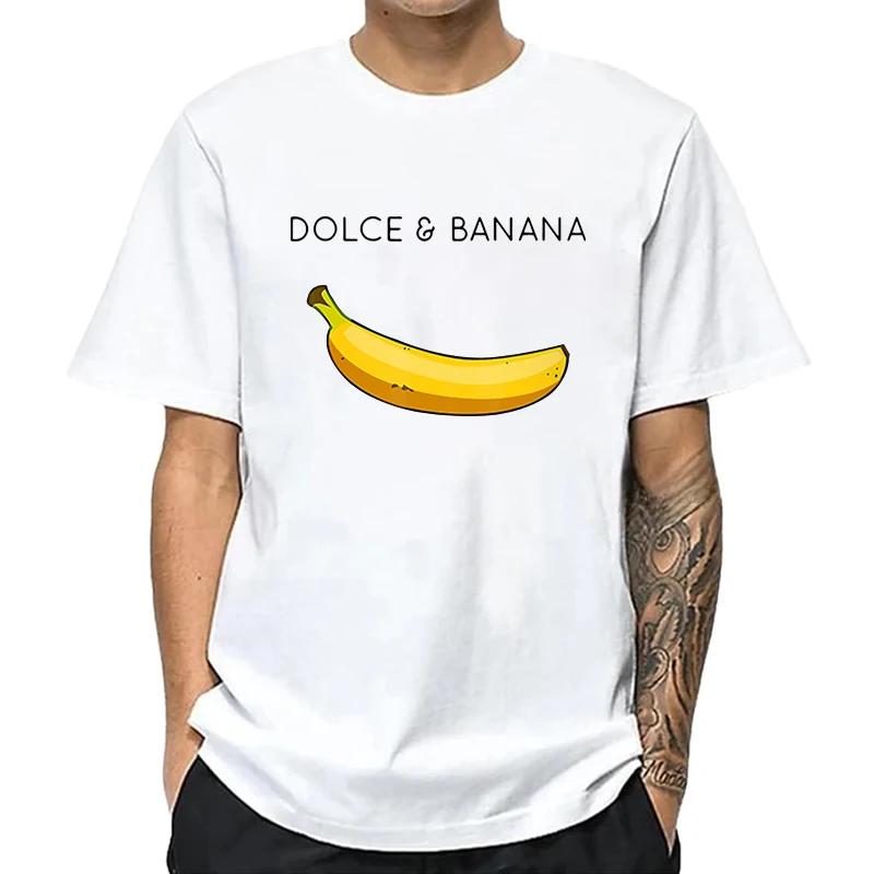 T-shirt d'été à manches courtes et col rond pour homme, 100% coton, de haute qualité, imprimé banane