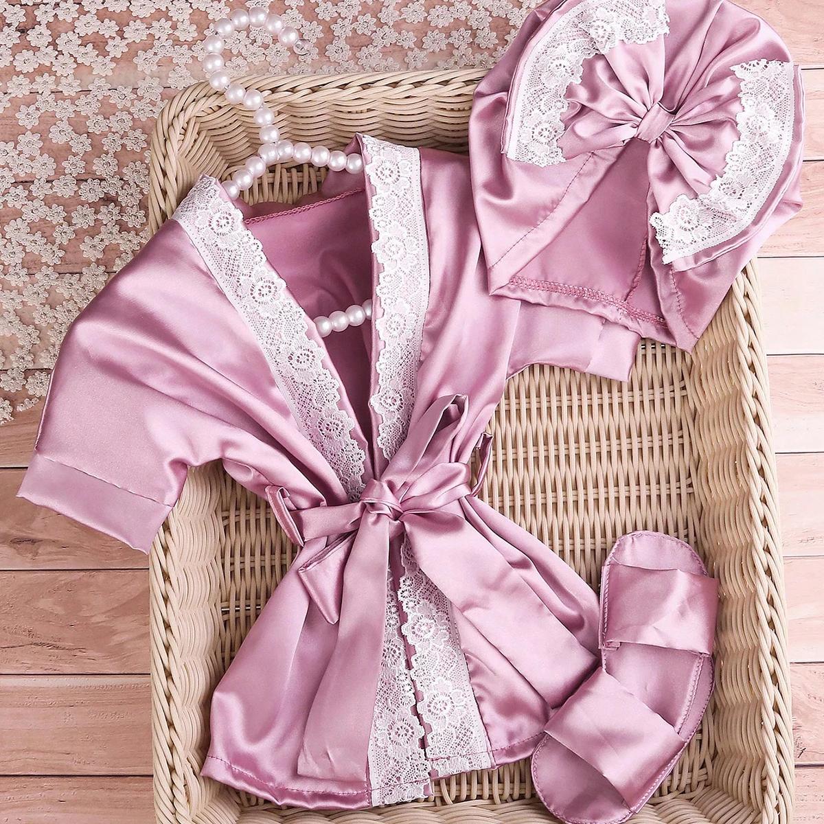 Ensemble de 3 tenues de photographie pour nouveau-nés, 1 mois, 100 jours, robe en dentelle pour bébé