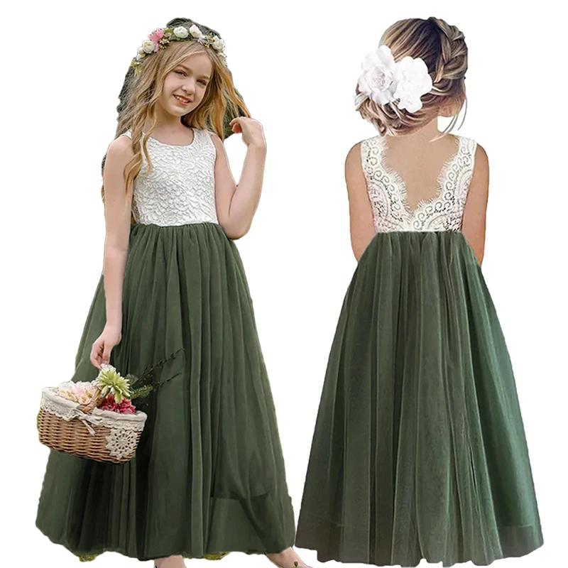 Nouvelle robe de fille de fleur bébé enfants été princesse fête dentelle robes d'anniversaire de mar