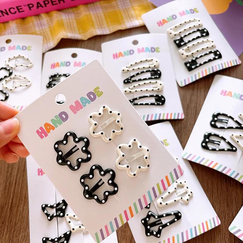 Pince à cheveux à pois pour fille, couleur noir et blanc, frange polyvalente, accessoire pour cheveu