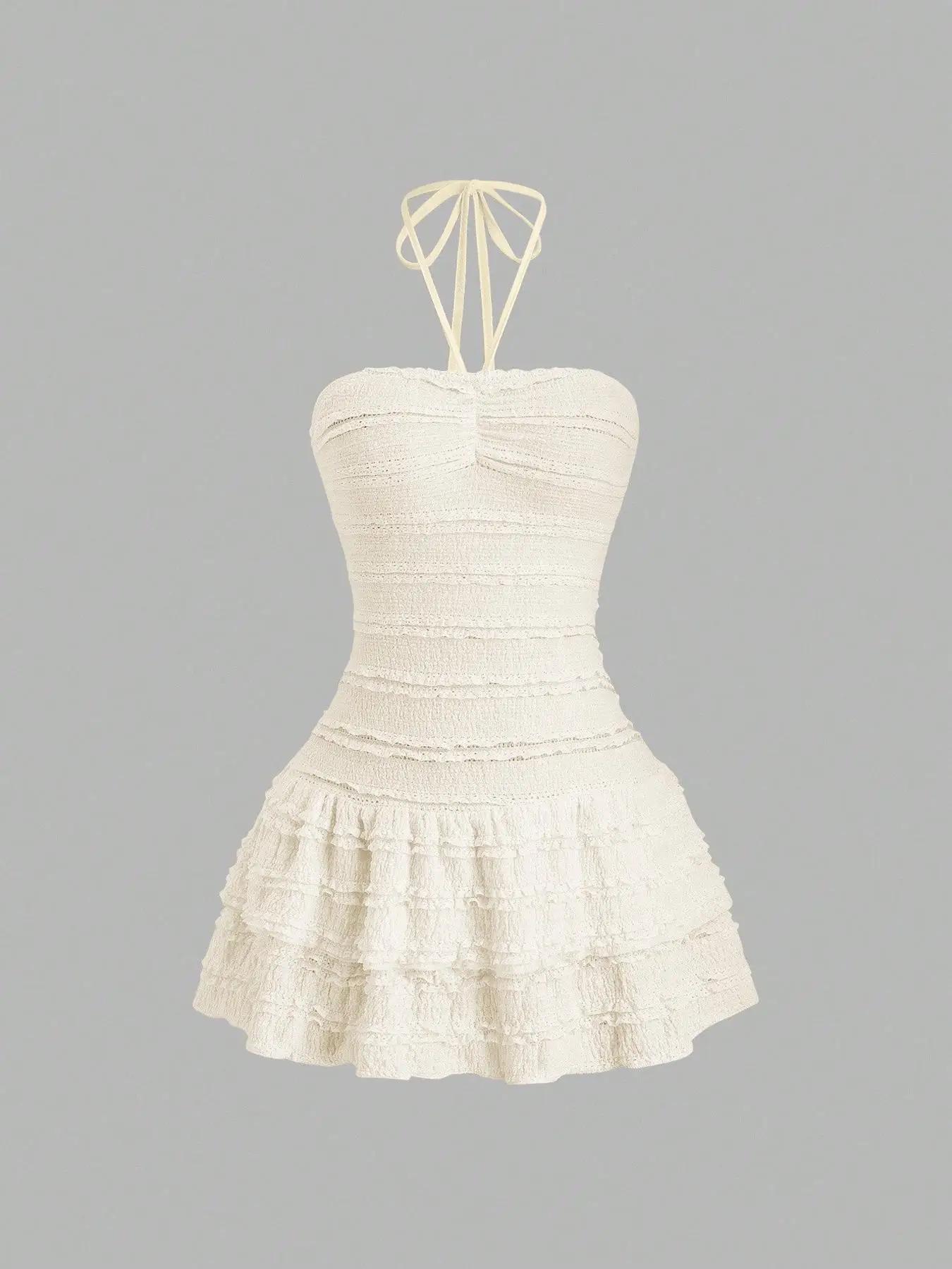 Mini jupe en tissu à haute élasticité pour femmes, couleur unie, décolleté dos nu, avec ourlet, Desi