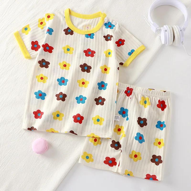 T-shirt à manches courtes imprimé dessin animé mignon pour enfants, pyjamas pour tout-petits, ensemb