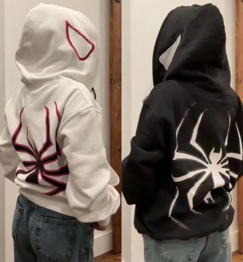 Sweat à capuche Spider avec fermeture éclair complète pour hommes et femmes, Streetwear Harajuku, Ve