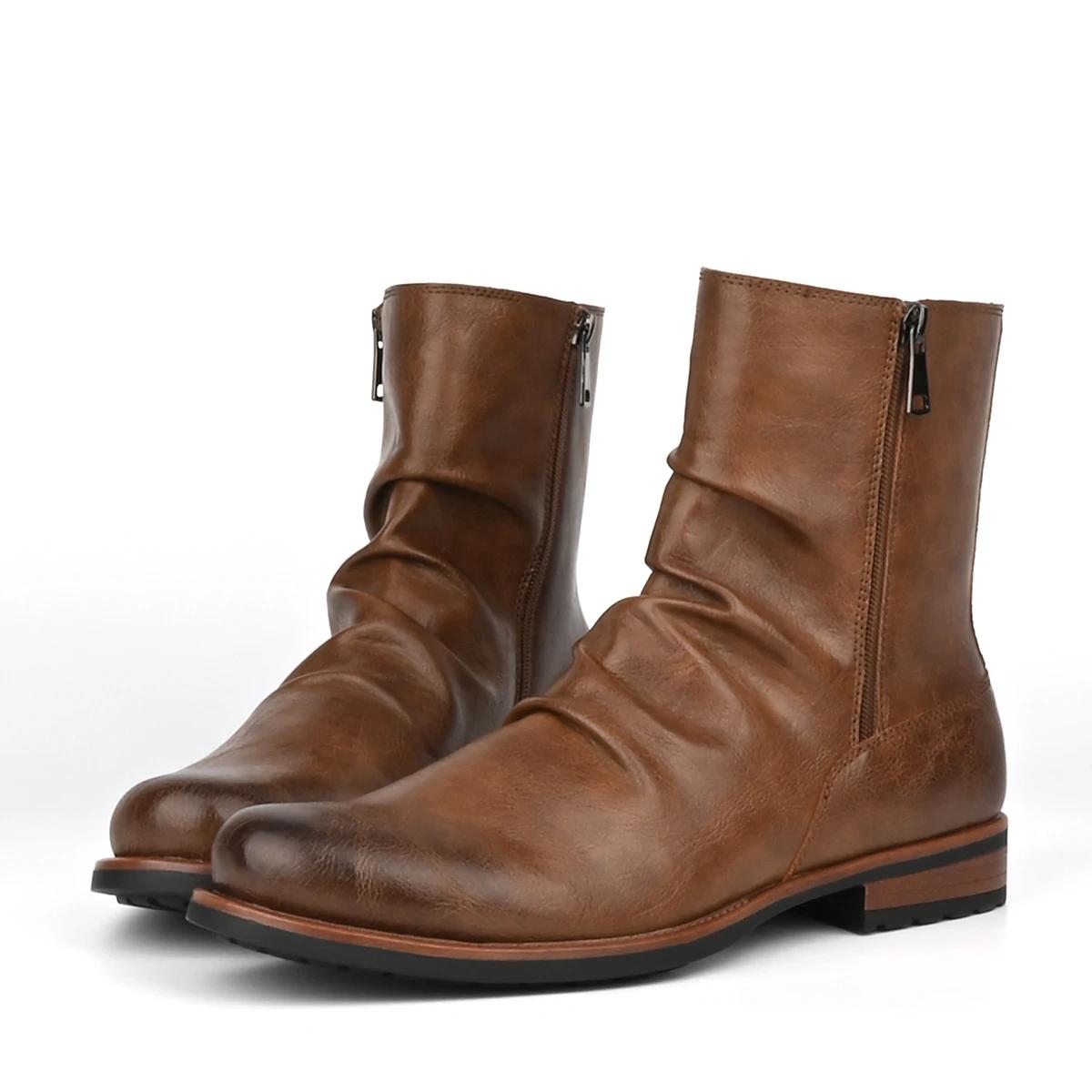 Bottes rétro à talons bas pour hommes, style britannique, décontracté, 03