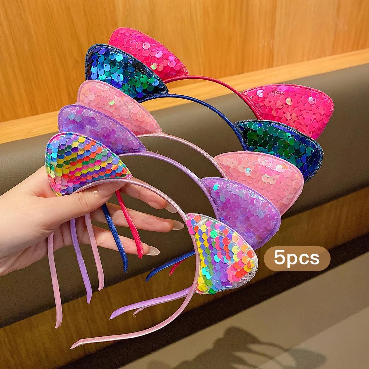 Bandeau oreilles de chat à paillettes de 5 couleurs mignonnes (pain en forme d'oreille de chat cuit 