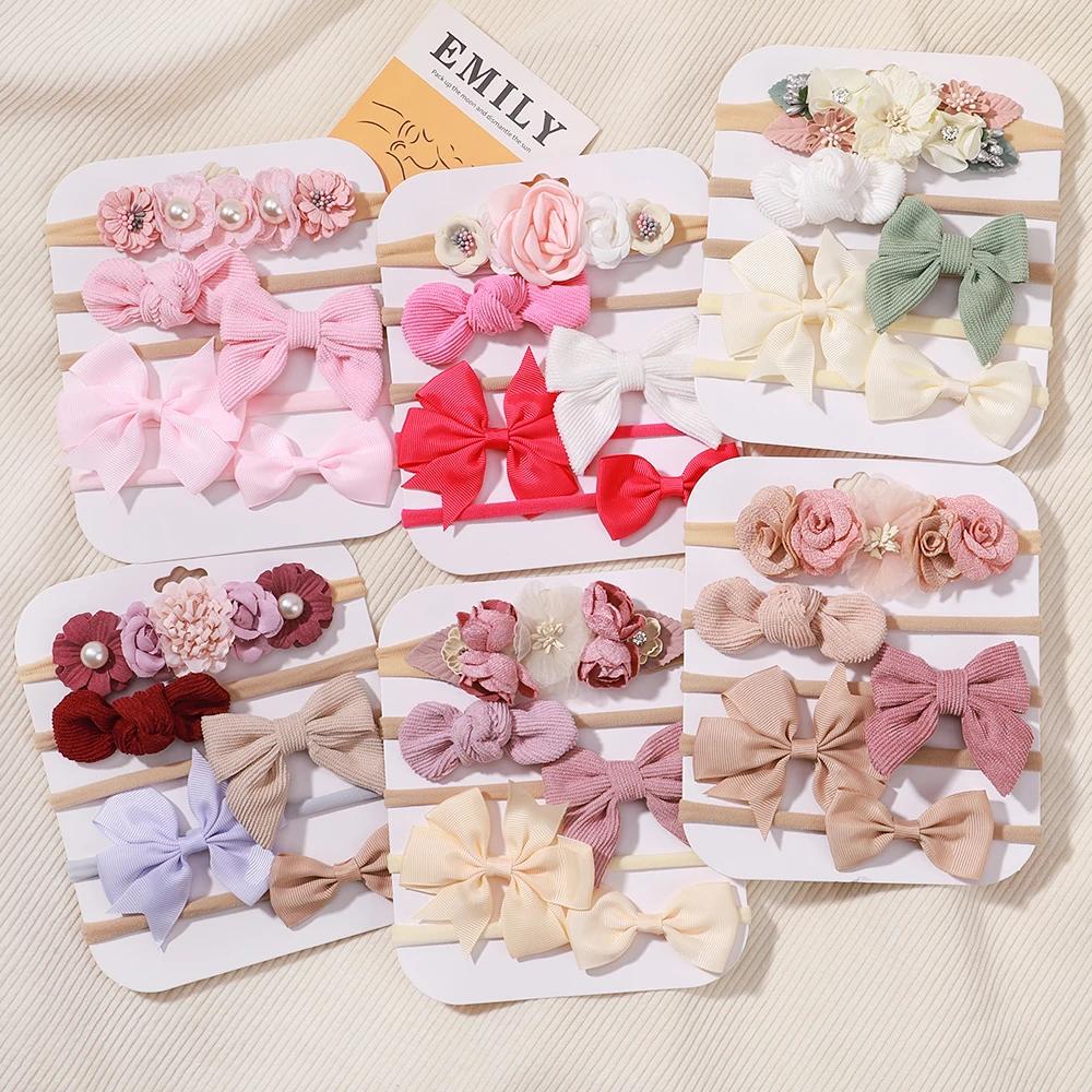5 pièces/lot bébé élastique en Nylon bandeau nouveau-né belle fleur dentelle arc bandeau pour fille 