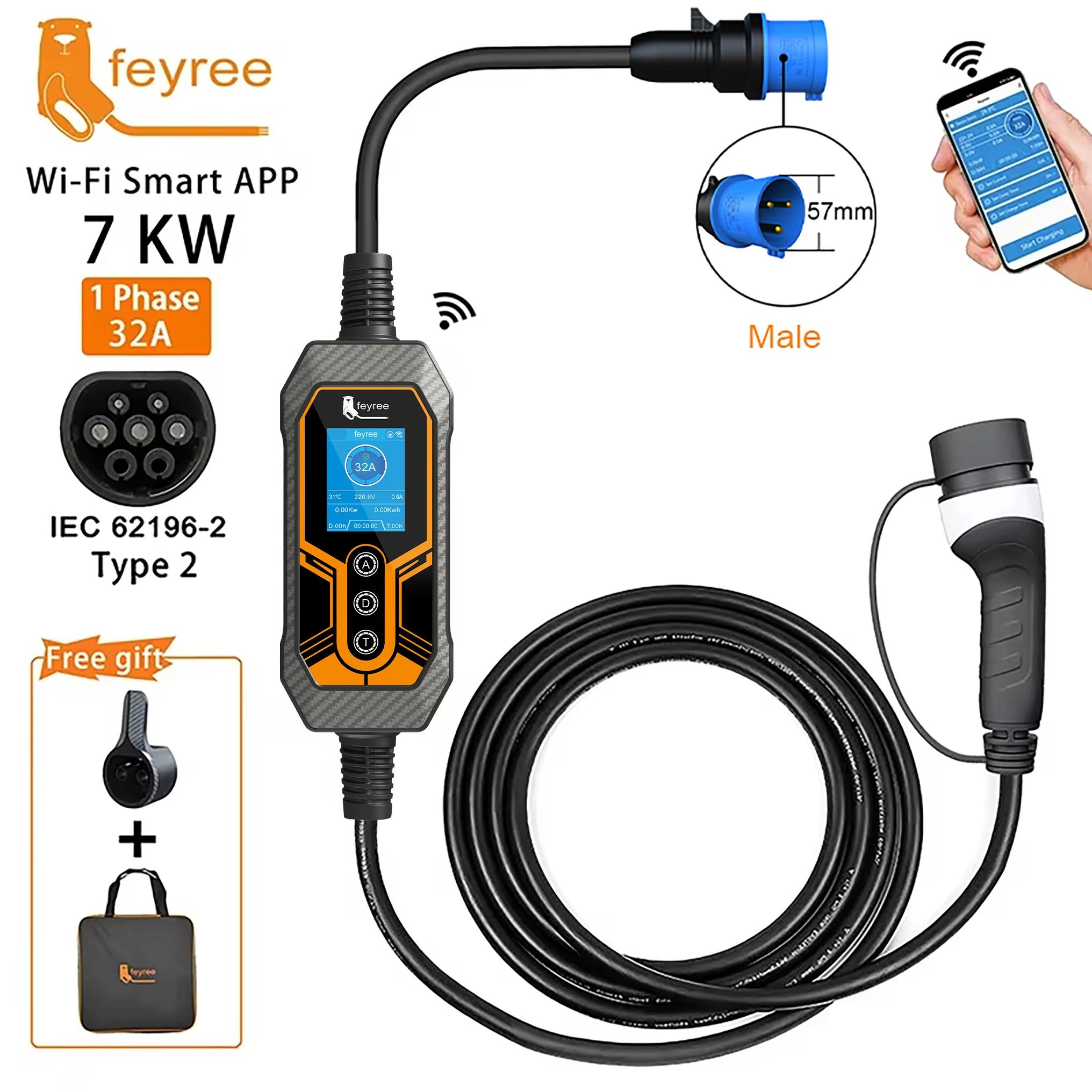 Feyree chargeur EV Portable Type2 32A 7KW EVSE Wi-Fi APP contrôle courant réglable synchronisation i