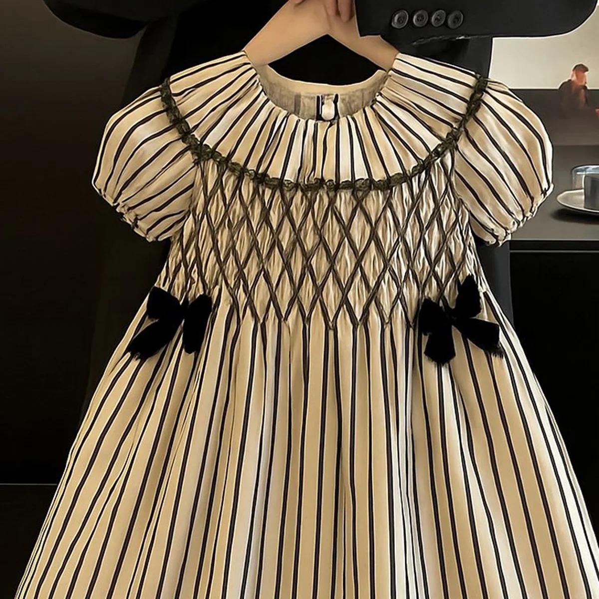 Robe d'été pour filles, nouveau Style, rayée, manches courtes, jupe quotidienne, pur coton, à la mod
