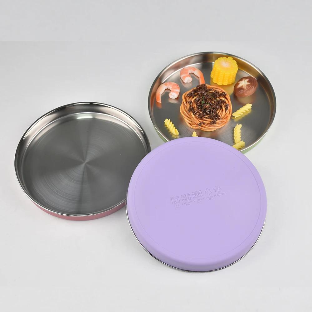 Assiette bébé en silicone et acier inoxydable - Grande vaisselle mignonne et simple pour garçons et filles