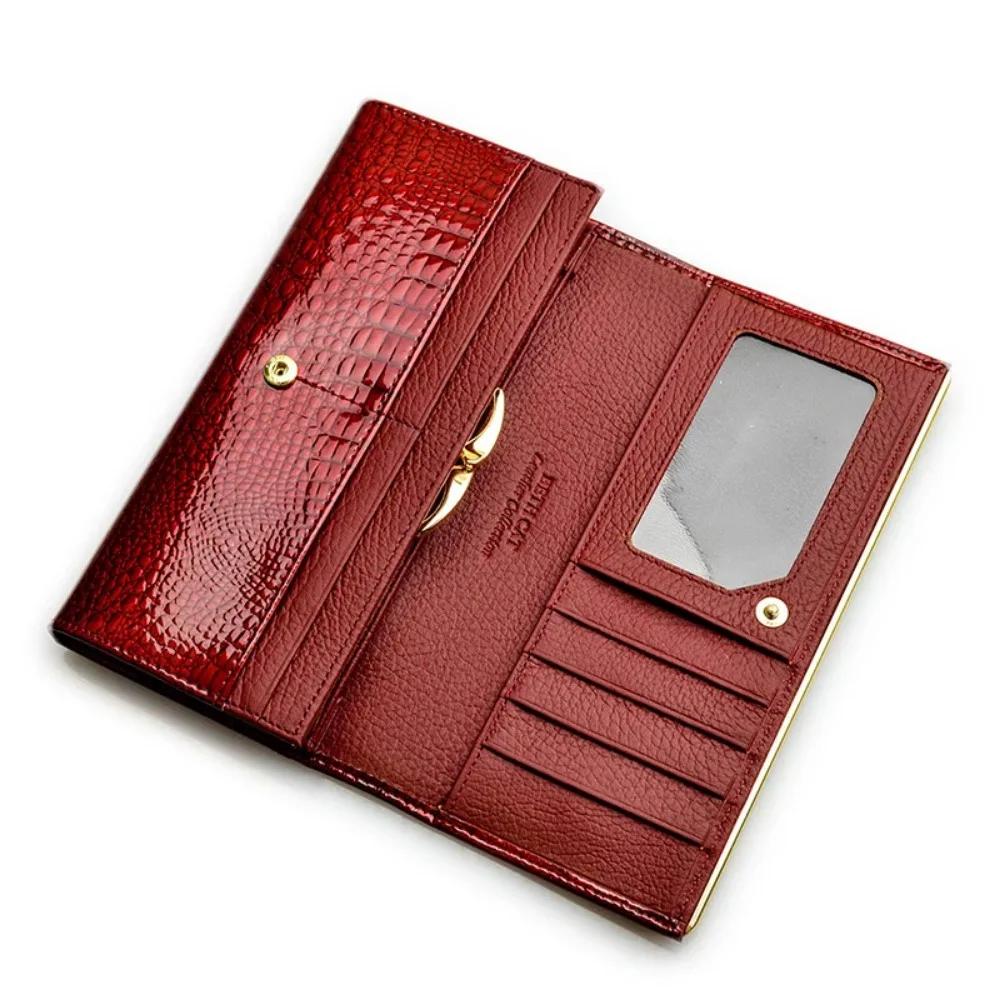 Portefeuille de luxe en cuir véritable pour femmes, motif Crocodile, pochette brevetée, porte-monnai