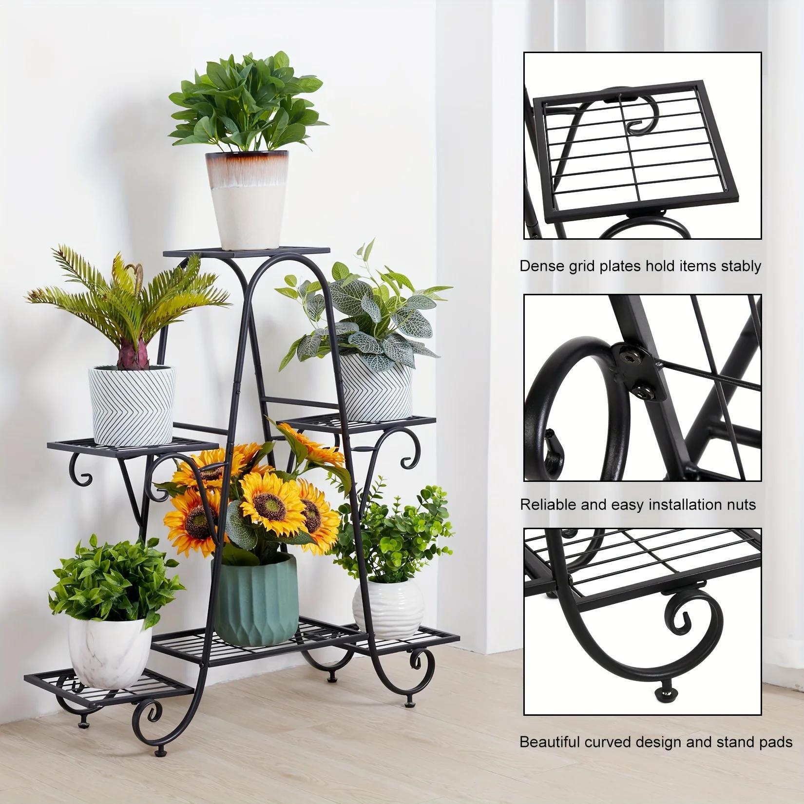 Support pour plantes en métal à 6 niveaux, support pour pots de fleurs, support pour pots de fleurs 