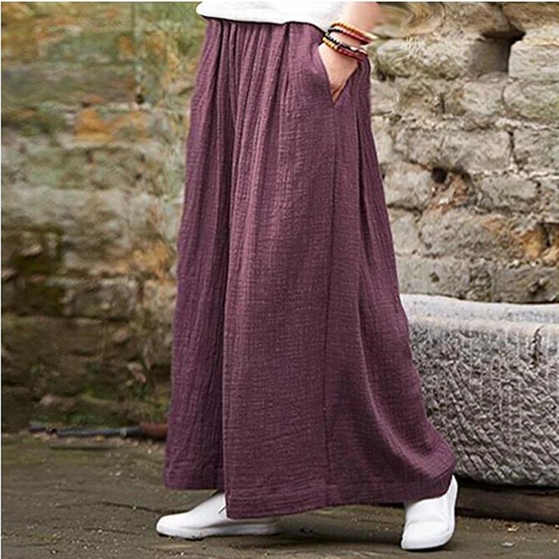 Pantalon large en coton tendance printemps 2026, grande taille, décontracté, en coton et lin, pour f