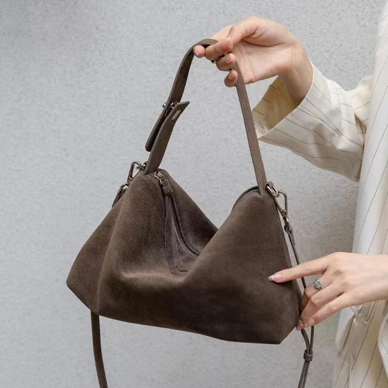Sacs à bandoulière en cuir de vache en daim pour femmes, grand fourre-tout Boston en daim souple et 