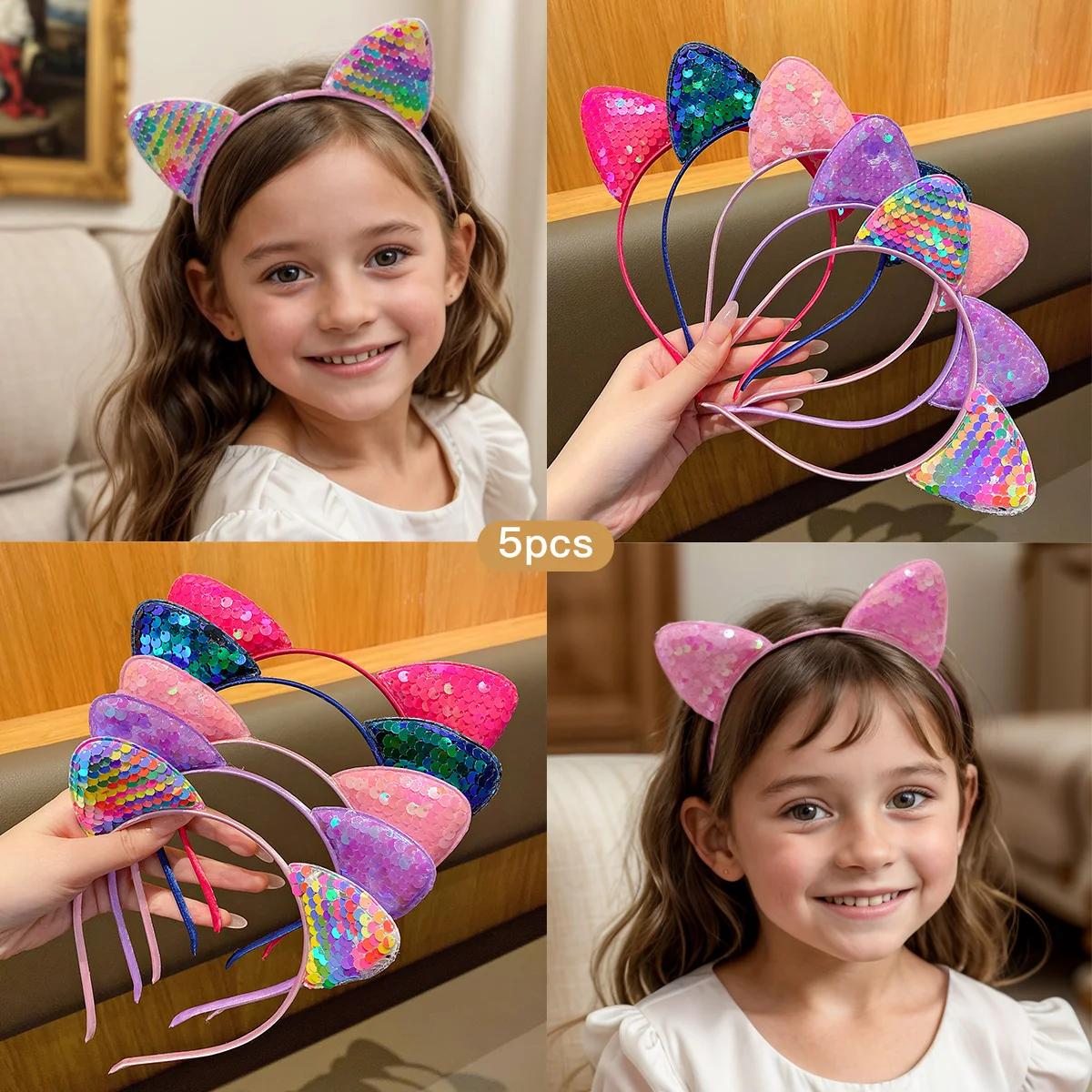 Bandeau oreilles de chat à paillettes de 5 couleurs mignonnes (pain en forme d'oreille de chat cuit 