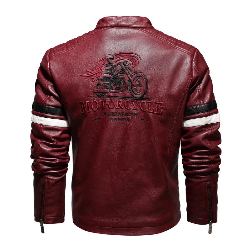 Veste de motard mince en cuir PU pour hommes, course de moto, couleur littérature