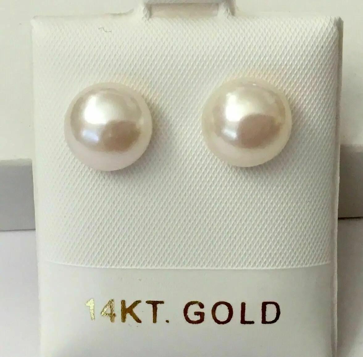 Boucles d'oreilles en or 14 carats, certificat d'article le plus vendu, AAA 7-8mm 8-9mm 9-10mm 10-11