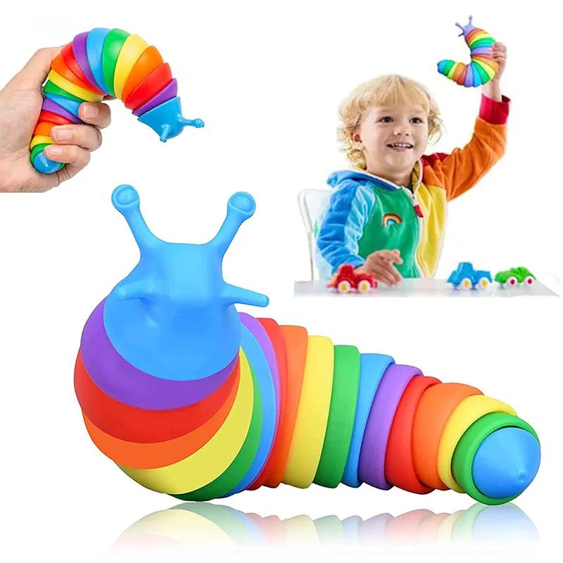 Jouet 3D Slug Fidget coloré, jouet d'escargot articulé, Flexible, soulagement de tous âges, jouets s