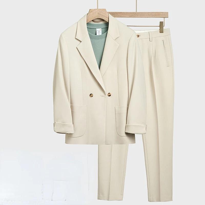 "ensemble de costume de Style coréen pour hommes, coupe ample, Blazer et pantalon décontractés, coup