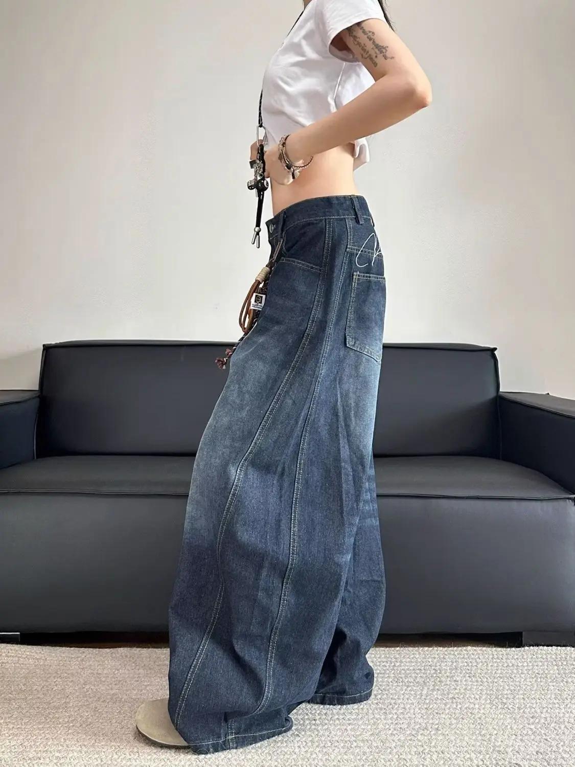Jean Patchwork brodé pour femmes, élégant, Chic, Vintage, drapé délavé, Denim, droit, coupe ample, a