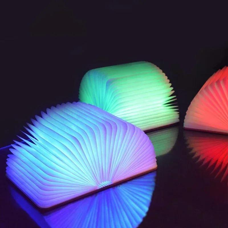 3D pliant créatif LED veilleuse RGB couleur USB Recharge en bois livre lumière décor chambre bureau 