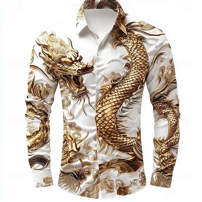 Chemise à manches longues pour hommes, multicolore, Dragon, boutons, mode décontractée, vacances, to