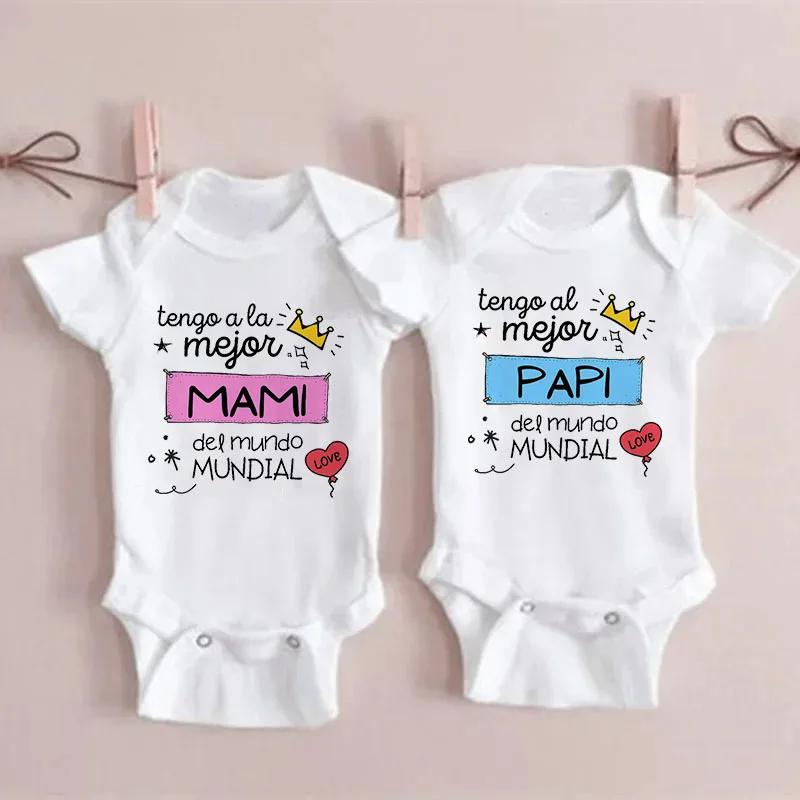 J'ai la meilleure maman et papa du monde, combinaison pour bébé imprimée espagnole, barboteuse à man
