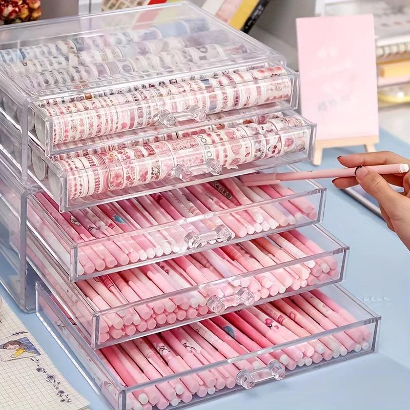 Tiroir acrylique transparent à 3/5 couches, organisateur de bureau pour bureau, porte-crayons, grand