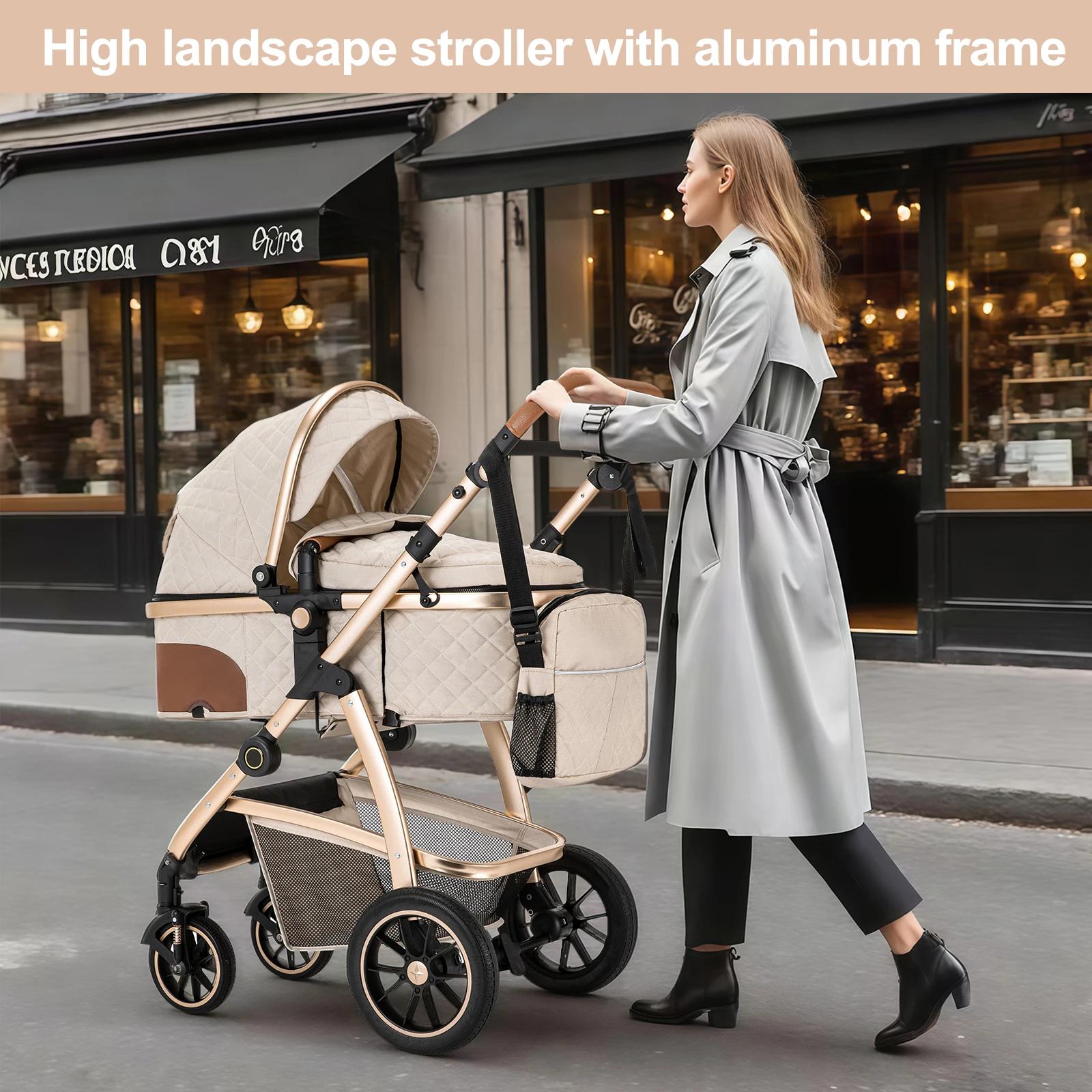 Landau bébé 3 en 1 poussette avec paysage haut poignée réglable landau de voyage avec moustiquaire p