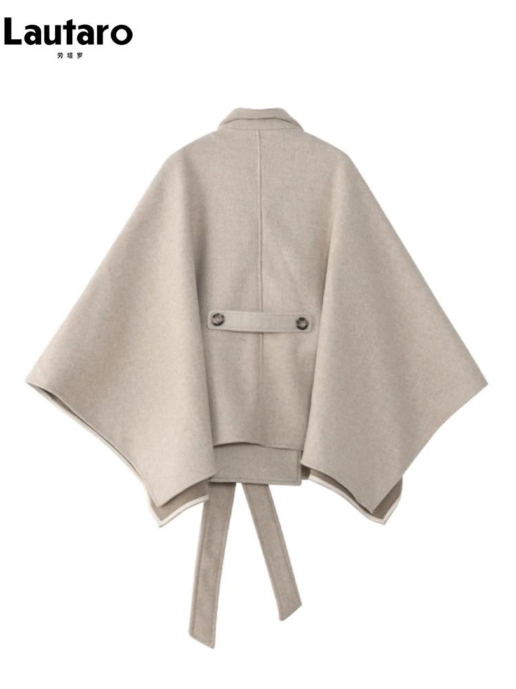 Lautaro-Manteau court en laine douce pour femme, Capes de luxe, Taille haute, Vintage, Automne, Hive