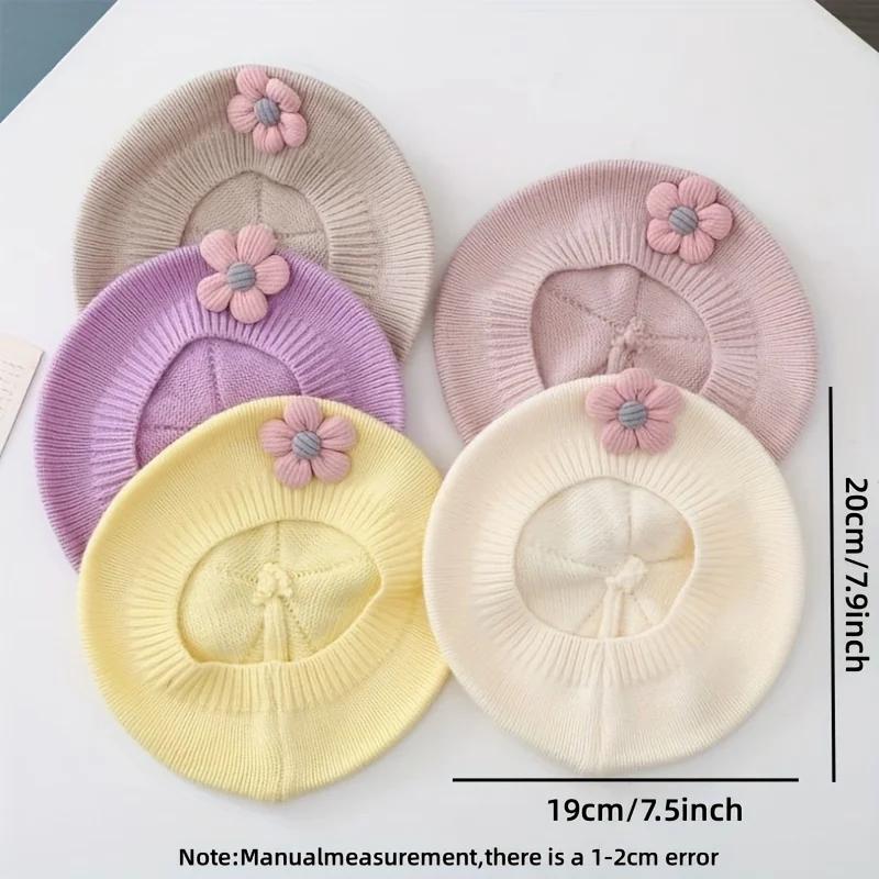Béret à fleurs pour bébé, bonnet tricoté chaud d'hiver pour nourrissons filles, casquettes de peintr