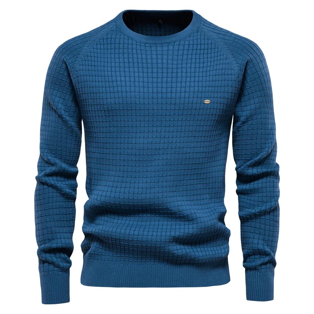 AIOPESON coton hommes chandails couleur unie col rond haute qualité maille pulls mâle nouveau hiver 