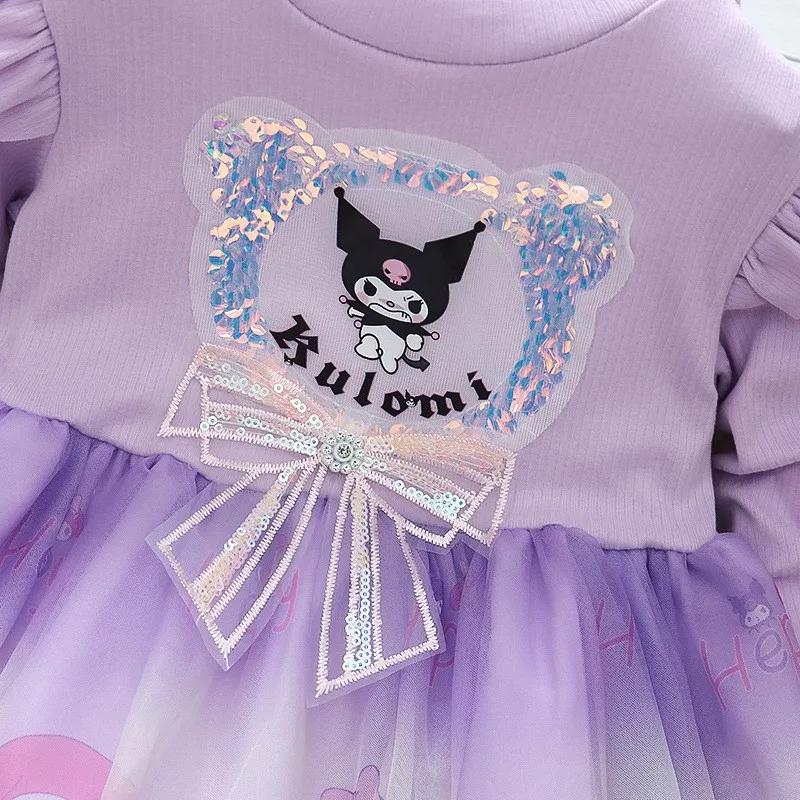 Robe de printemps et d'automne pour filles, en maille, dessin animé Kuromi, robes de princesse à man