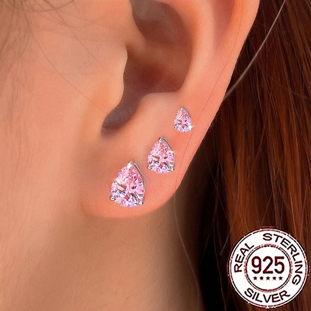 QooLady S925 argent Sterling brillant cubique zircone goutte d'eau boucles d'oreilles pour les femme