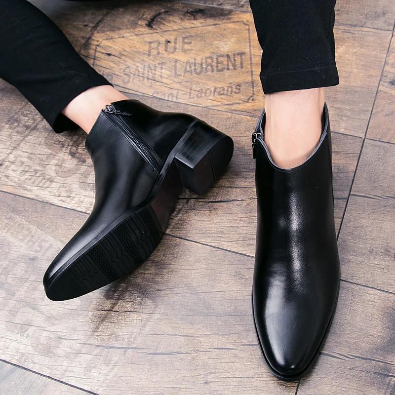 Bottines Chelsea classiques noires pour hommes, bottines en cuir à bout pointu de Style britannique,