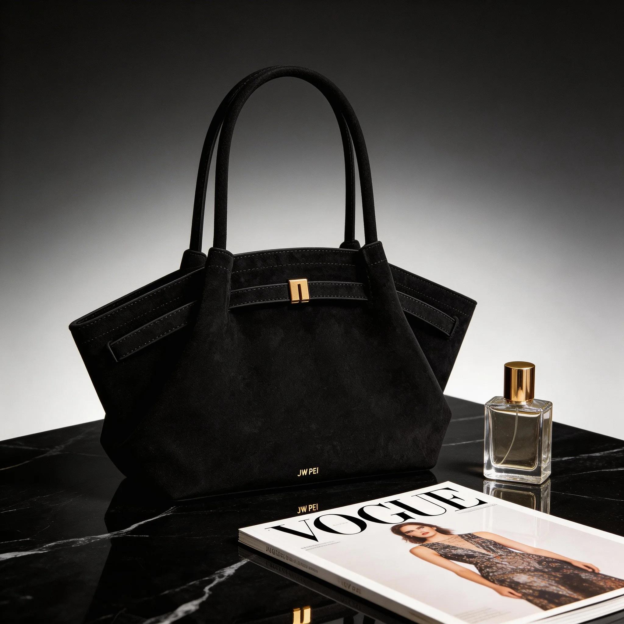 Sac à main vintage de haute qualité pour femme JW PEI, en similicuir noir, en cuir vegan, sac bandou