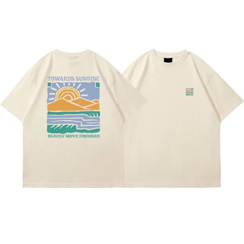 T-shirt unisexe en coton à manches courtes et col rond, imprimé motif rétro américain, coupe décontr