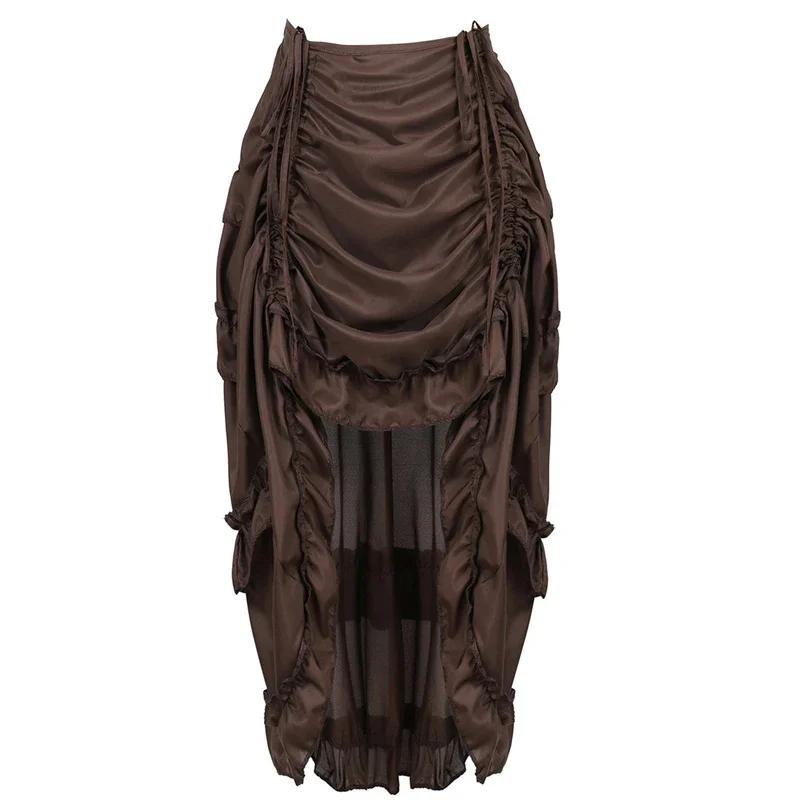 Steampunk femmes jupes gothique irrégulière froncée plissée fête Maxi jupe longue haute basse Costum