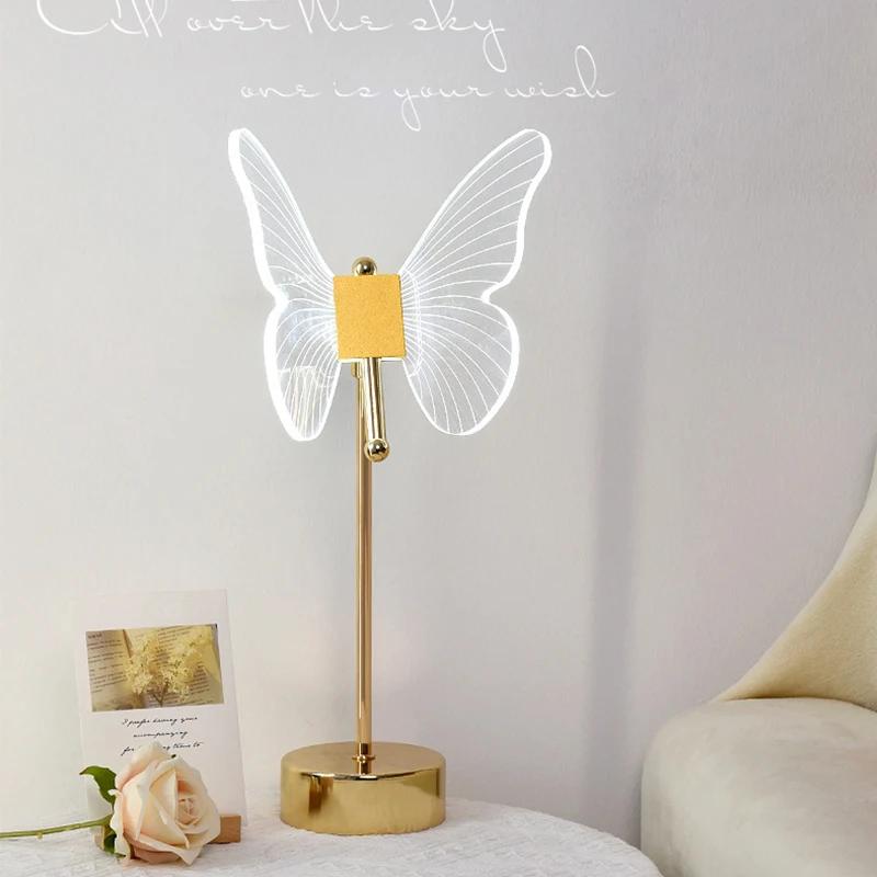 Papillon Led lampe de Table rétro or acrylique lampes de bureau hôtel Villa Art pour salon chevet dé