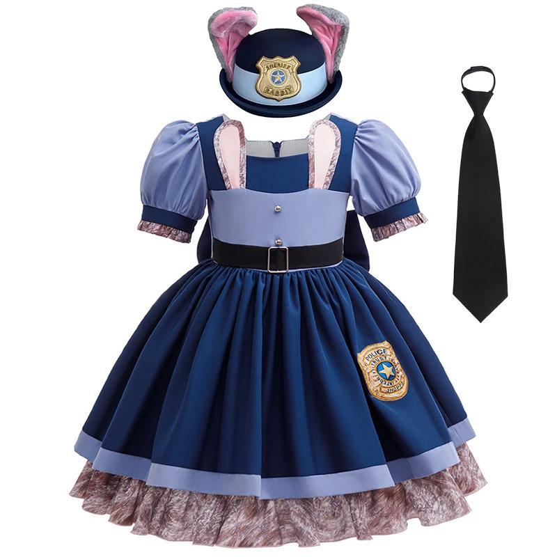 Costume de cosplay Disney Judy Hopps pour fille, robe de policière, costume de lapin Zootopia, dégui