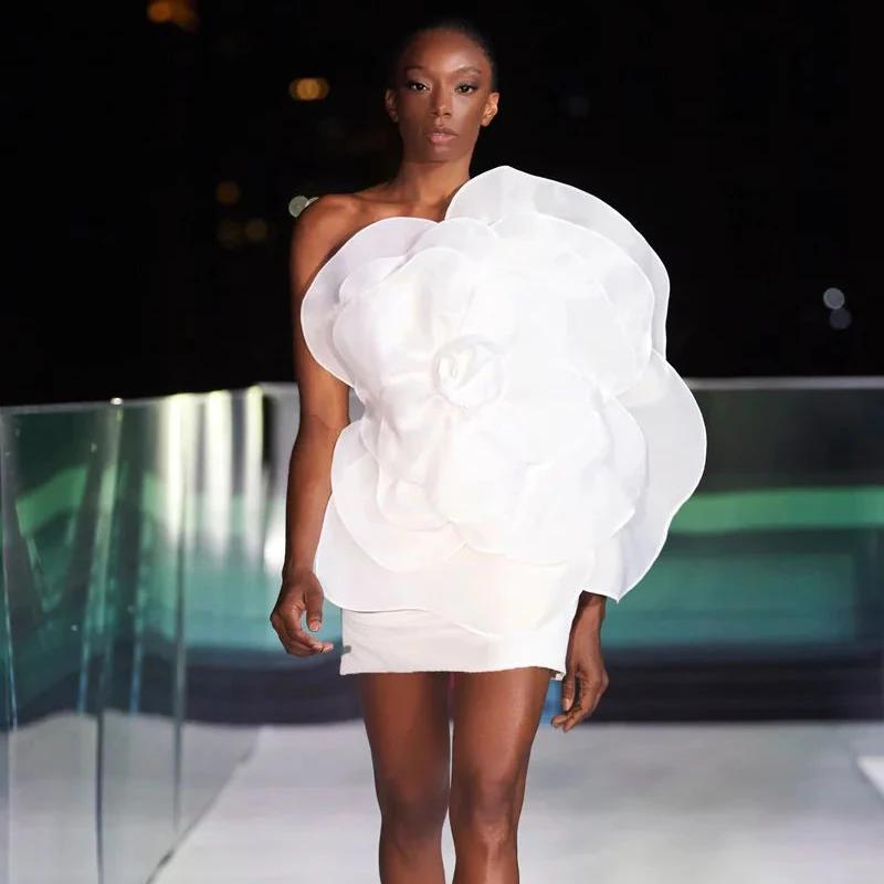Robe d'été blanche à fleurs décoratives, tenue de soirée de mariage pour femmes, nouveau style obliq