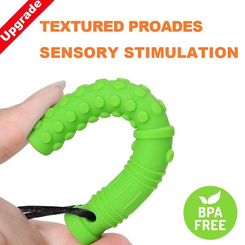 Collier à mâcher en silicone sensoriel pour bébé - 6 anneaux de dentition - Outil oral pour autisme et TDAH
