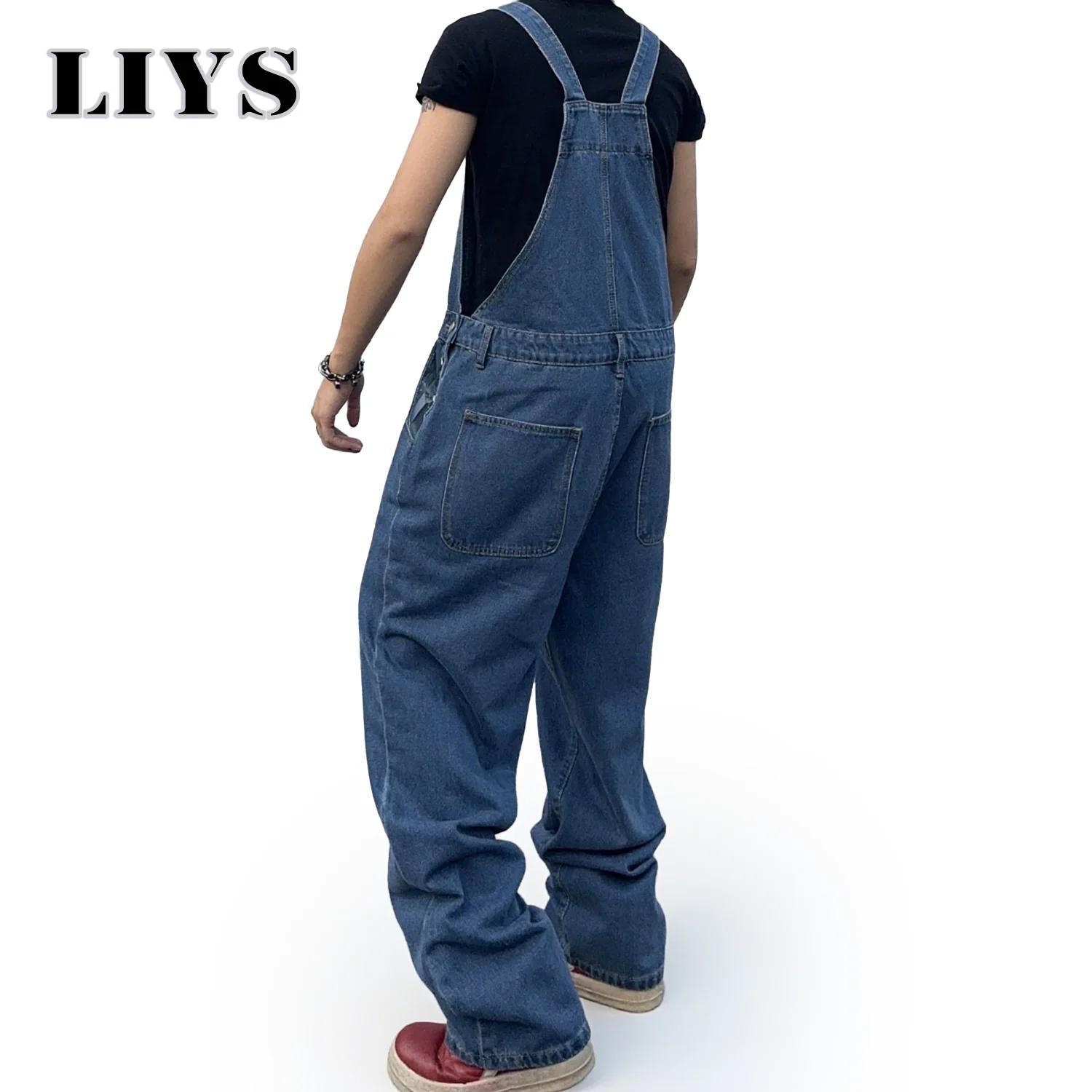 Salopette pour hommes Denim bretelles Simple Baggy jean hommes rue décontracté solide taille moyenne