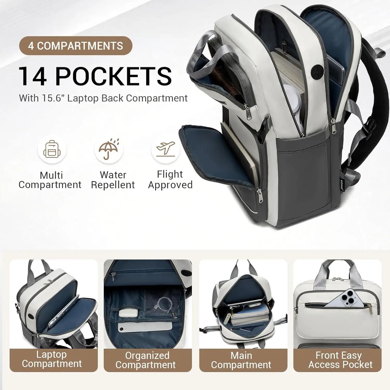Sac à dos pour ordinateur portable KONO 15,6 pouces, léger, imperméable, antivol, avec poche frontal