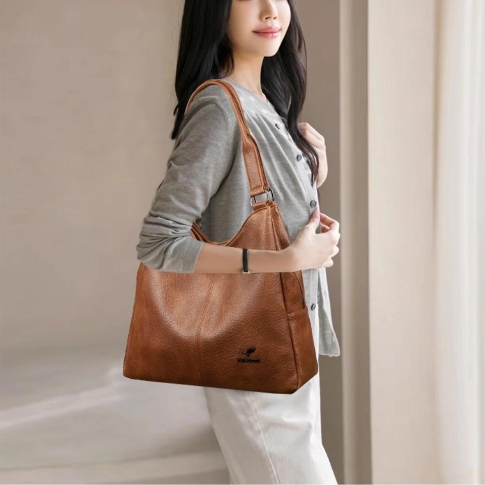 Sac fourre-tout de luxe à trois couches en cuir véritable pour femme, sac à main de créateur de qual