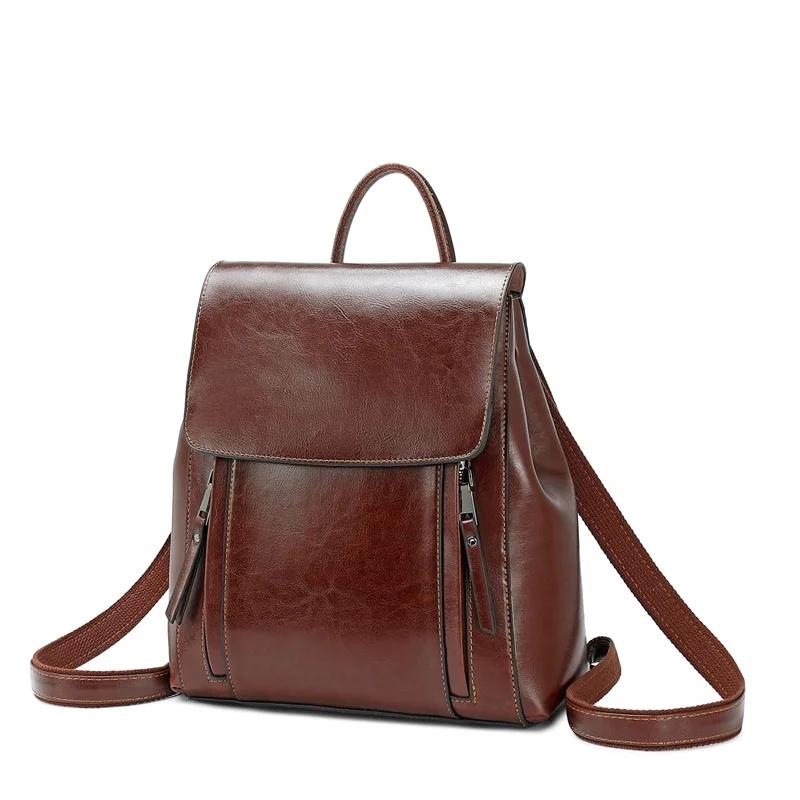 Femmes sac à dos bandoulière sac à bandoulière en cuir véritable filles école femme peau naturelle l