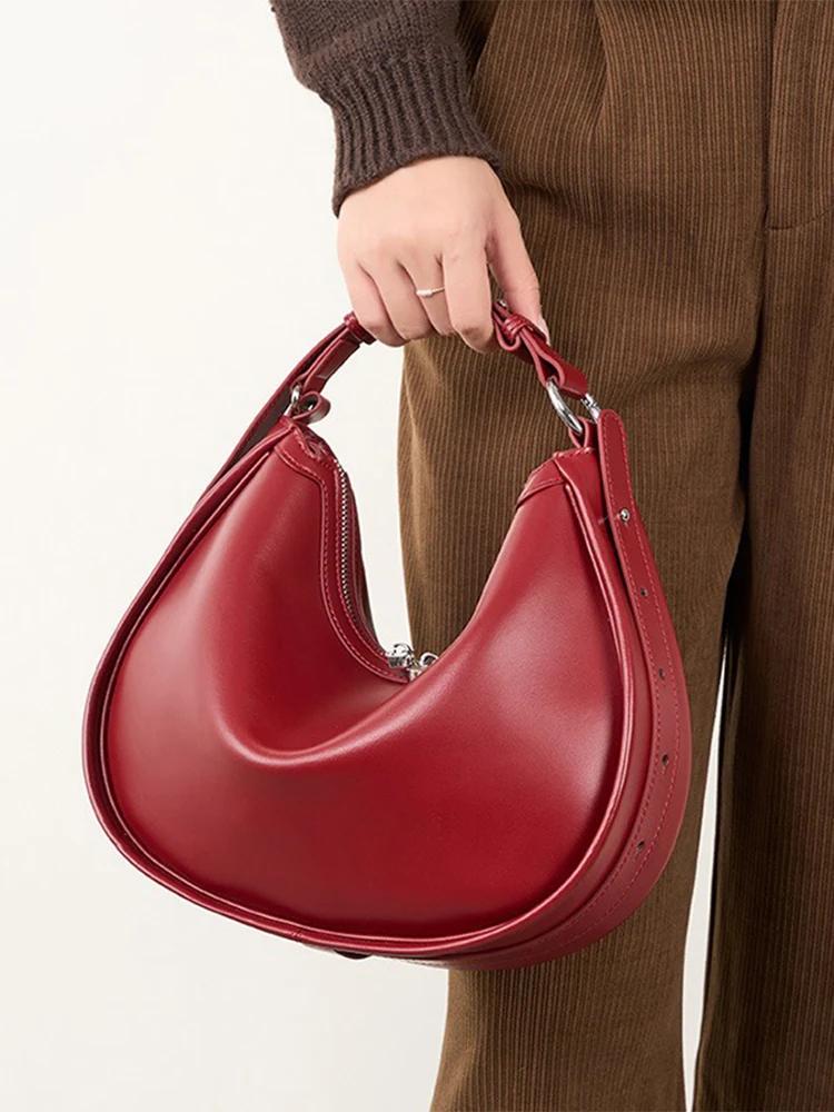 Zency – sac Hobo à bandoulière en cuir véritable pour femmes, sac à main de luxe de styliste, poches