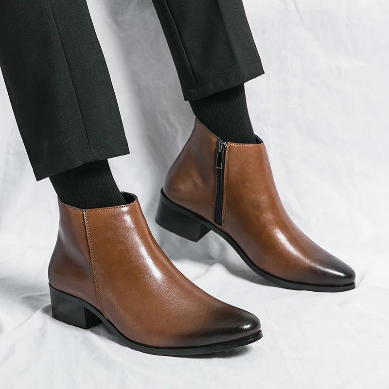 Bottines Chelsea classiques noires pour hommes, bottines en cuir à bout pointu de Style britannique,
