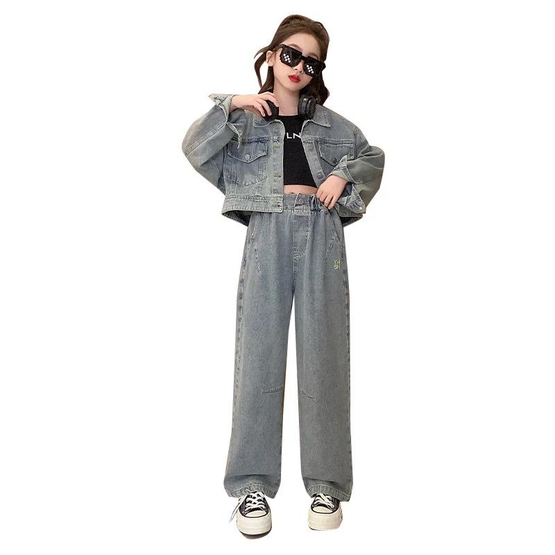 Filles manteau + pantalon enfants costumes 2 pièces/ensemble coton 2025 Cool Jean printemps automne 